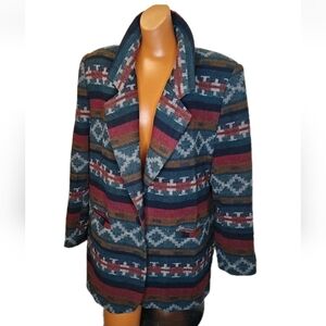Braeton Wool Blend Blazer Jacket Lg Aztec Southwest Tribal Old Money Rockabilly